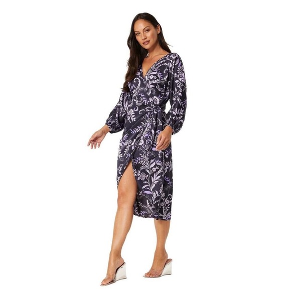 NWT Misa Los Angeles Sylvia Floral Faux-Wrap Midi‎ Dress Sz Small $355 - Picture 1 of 7